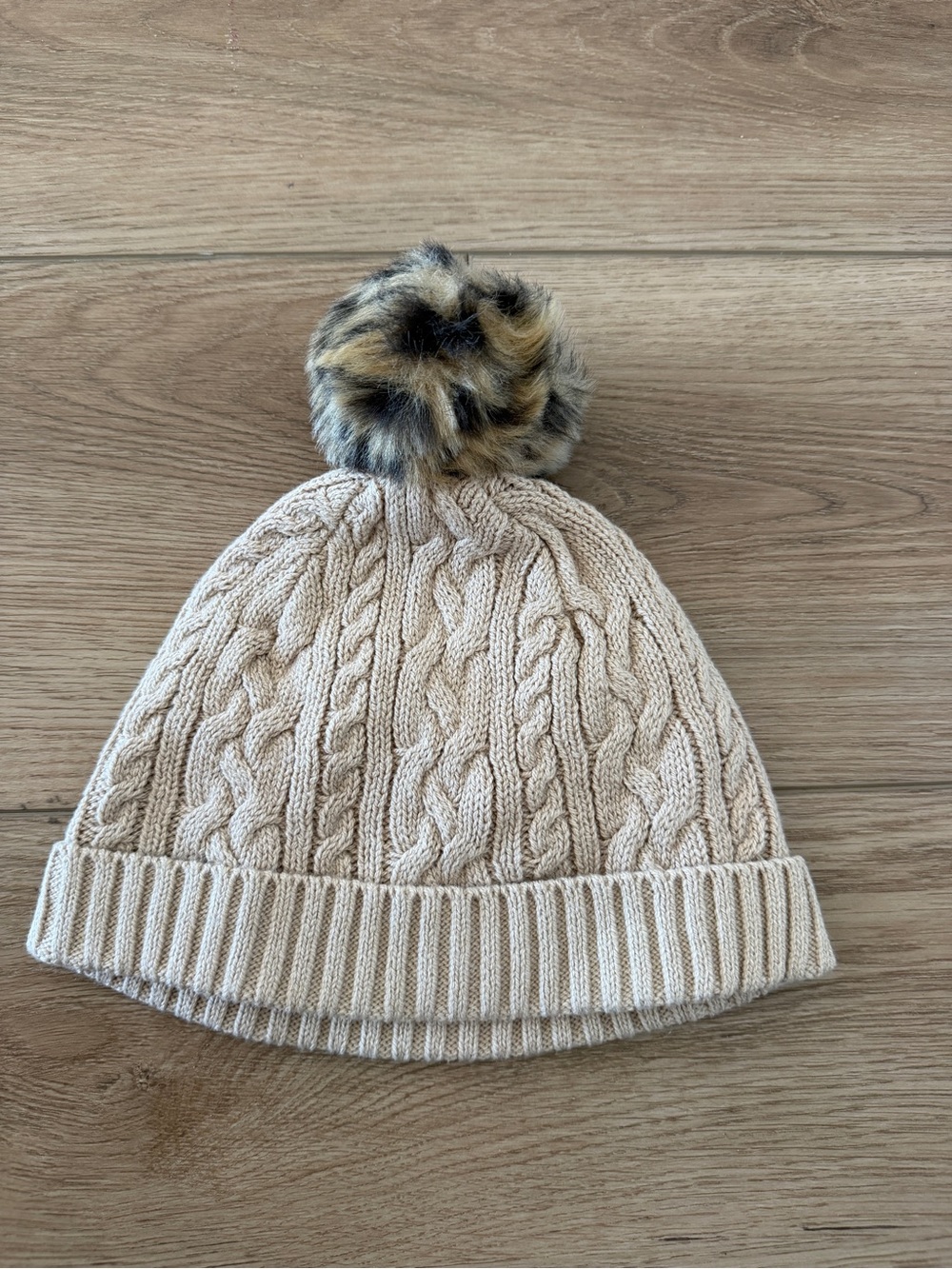 Kids Cable Knit Pom Pom Beanie - Cream